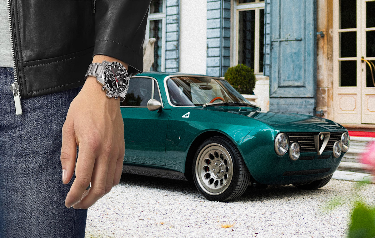 Tissot SuperSport Chrono with Green Alfa Romeo GTA Resomod by Totem Automobili